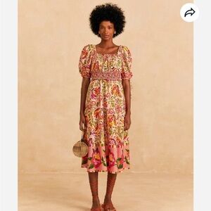NWT FARM RIO Painted Bananas Midi Dress Pink XS